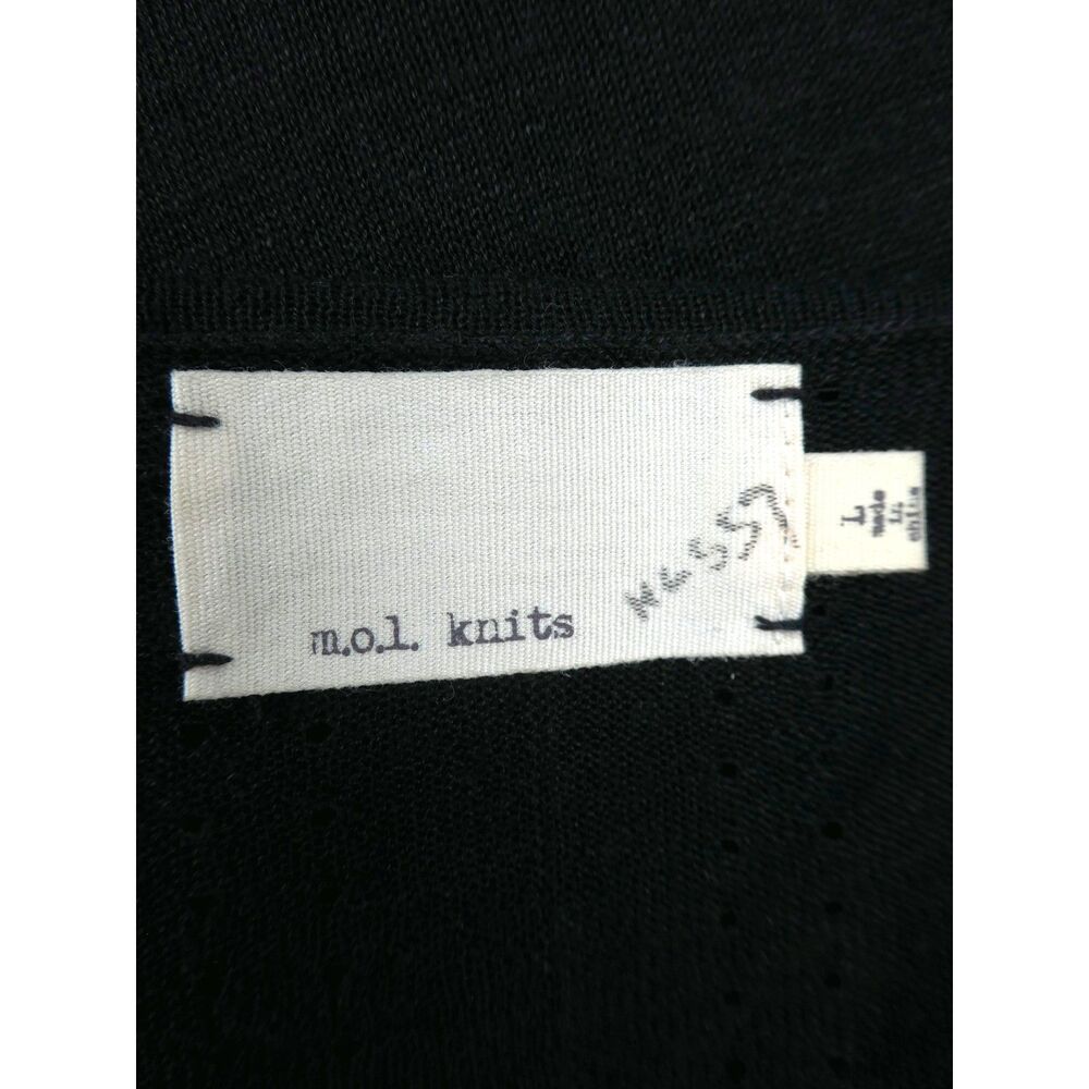 LiNeN SiLK M.O.L. Knits Black Tunic Gold V-Neck Trim Sharkbite Hem Quality L